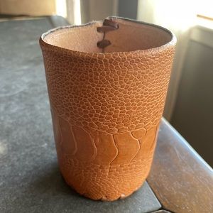 Leather koozie , ostrich leg